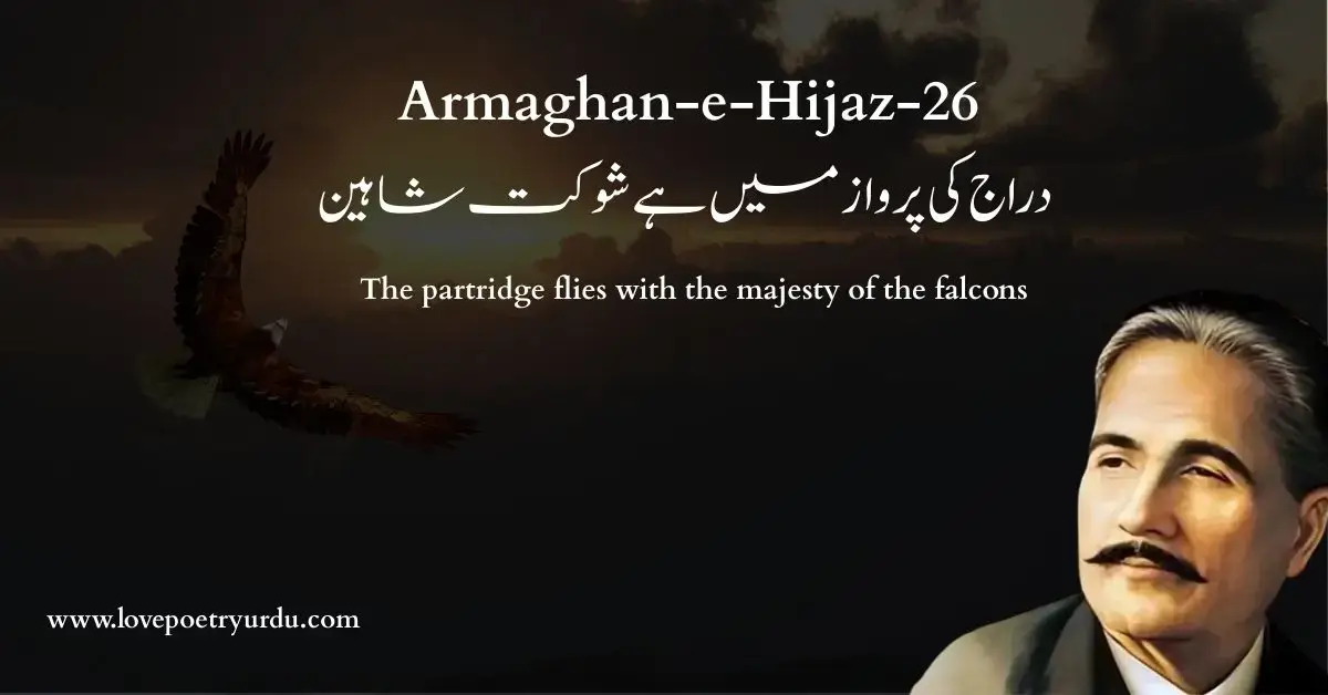(Armaghan-e-Hijaz-26) Durraj Ki Parwaz Mein Hai Shaukat-e-Shaheen (دراج کی پرواز میں ہے شوکت شاہین) The partridge flies with the majesty of the falcons - lovepoetryurdu.com