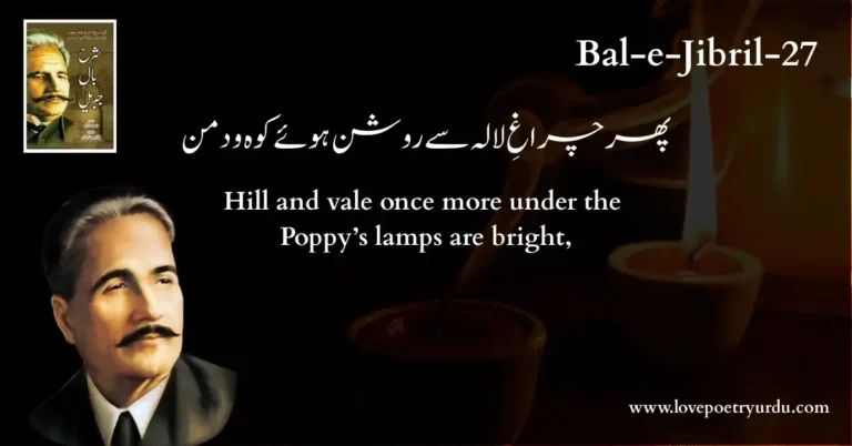 (Bal-e-Jibril-27) Phir Charagh-e-Lala Se Roshan Huwe Koh-o-Daman ( پھر چراغِ لالہ سے روشن ہوئے کوہ و دمن ) Hill and vale once more under the poppy’s lamps are bright, - lovepoetryurdu.com