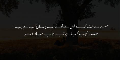Nahin Iss Khuli Faza Mein Koi Ghosh’ay Faraghat

Ye Jahan Ajab Jahan Hai, Qafas Na Ashiyana

This is a strange world, neither cage nor nest,

With no calm nook in all its spacious fold.